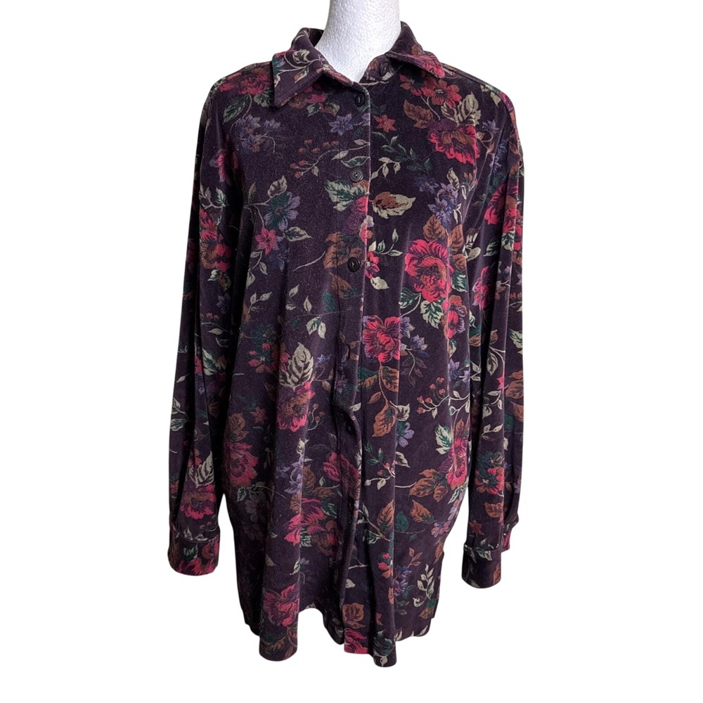 Vintage Casual Corner Velvet Floral Button Up Jacket‎ Cottagecore Romantic M